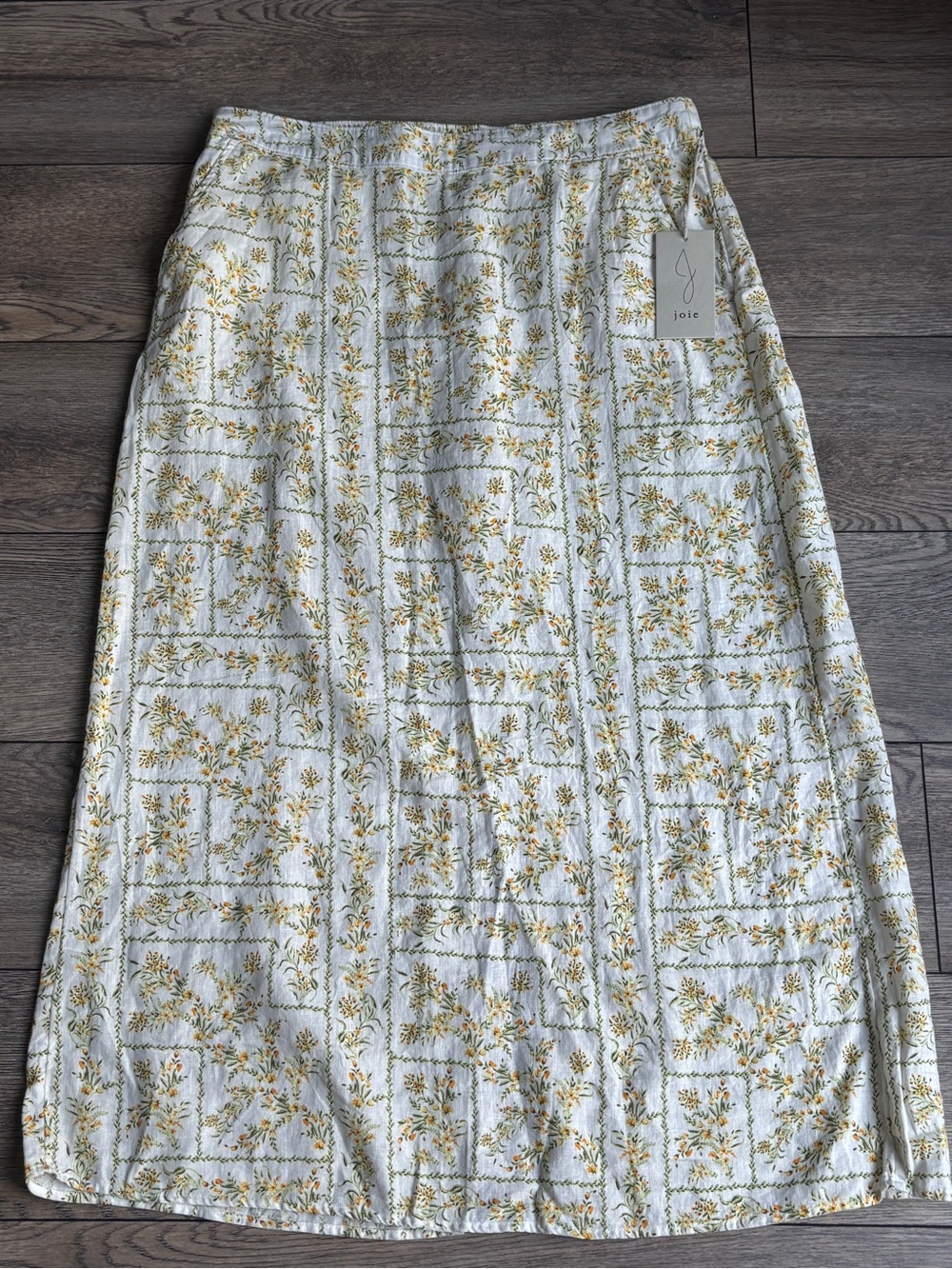 NWT Joie 100% Linen Floral Maxi Skirt Pocket Yellow Cottagecore Sz XL